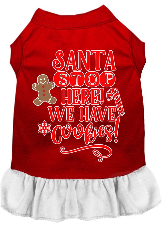 Santa, We Have Cookies Screen Print Dog Dress Red with White XXL